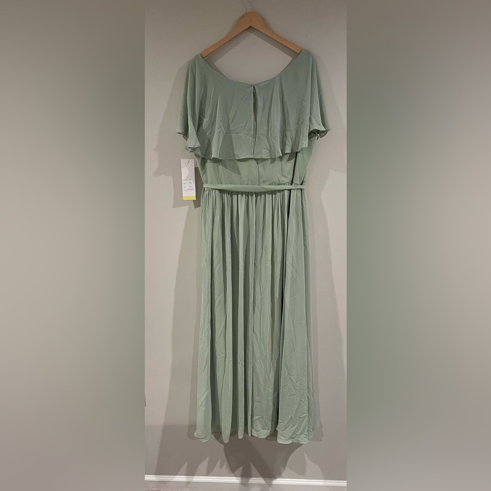 Bill Levkoff Chiffon Flutter Sleeve Bridesmaid Dress, Pistachio Green Formalwear - Picture 7 of 10